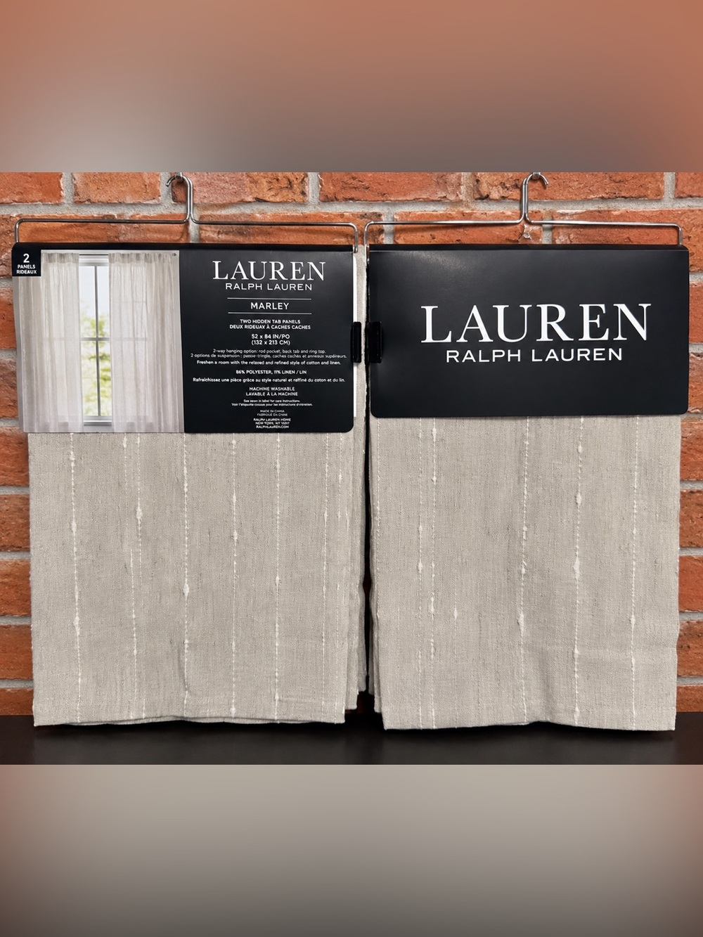 Set of 4 Ralph Lauren “Marley” Neutral Cream Stripe Window Panels 52x84 Two Way